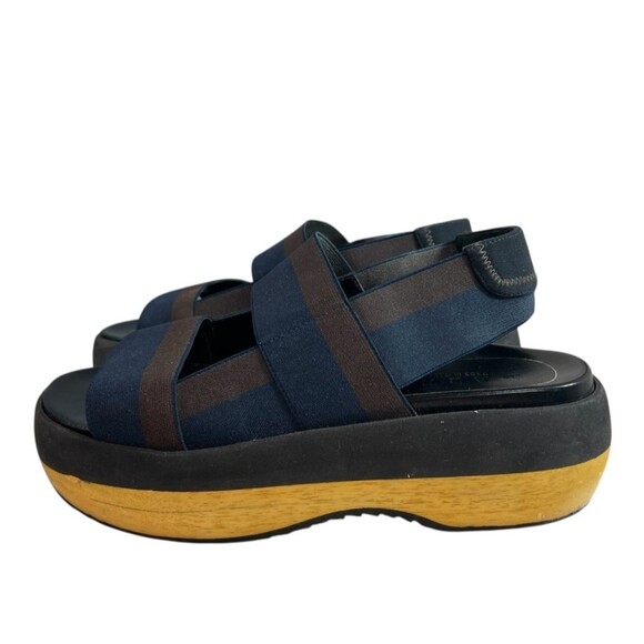MARNI Wedge Two Band Slingback Sandals In Blue Black/Black Earth $690 Size 39 - Picture 1 of 11